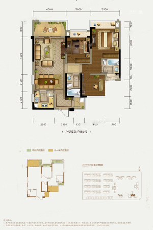 北辰南湖香麓1、2号楼E2户型标准层-3室2厅2卫1厨建筑面积110.00平米