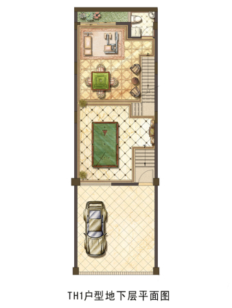 东滩花园联排A1（TH1）111㎡户型地下层平面图-3室3厅4卫1厨建筑面积111.00平米