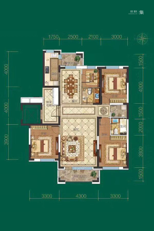 龙腾香格里K户型134平米-4室2厅2卫1厨建筑面积134.00平米