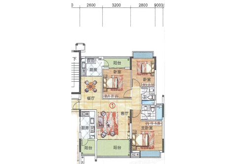 蓝天金地3室2厅2卫1厨建筑面积109.47平米
