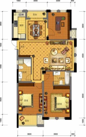 金城华府高层G4户型-3室2厅2卫1厨建筑面积141.00平米