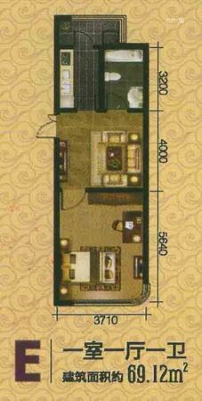古田和睦城E户型-1室1厅1卫1厨建筑面积69.12平米
