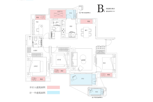 中锐星湖名邸一期2#、3#标准层B户型-4室2厅2卫1厨建筑面积134.00平米
