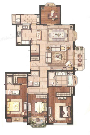 中洲君廷200平户型-4室2厅3卫1厨建筑面积200.00平米