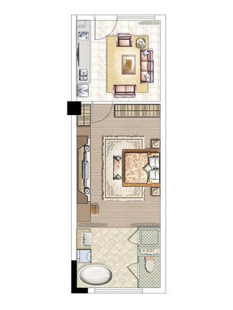 华元天鹅堡64方B2户型-1室1厅1卫1厨建筑面积64.50平米