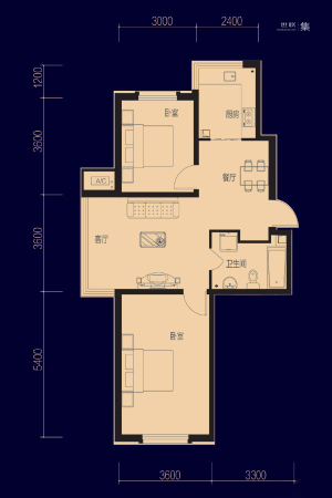 鑫丰·雍景豪城二期高层F3户型-2室2厅1卫1厨建筑面积83.00平米