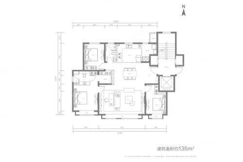 远洋仕家135平A户型-4室2厅2卫1厨建筑面积135.00平米