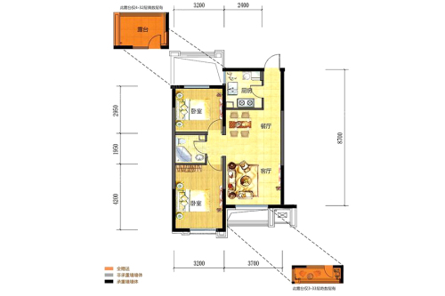 盾安·新一尚品6#-A户型-6#-A户型-2室2厅1卫1厨建筑面积82.87平米