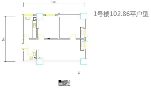 天丰·东环广场1号楼102.86平户型-2室1厅1卫1厨建筑面积102.86平米