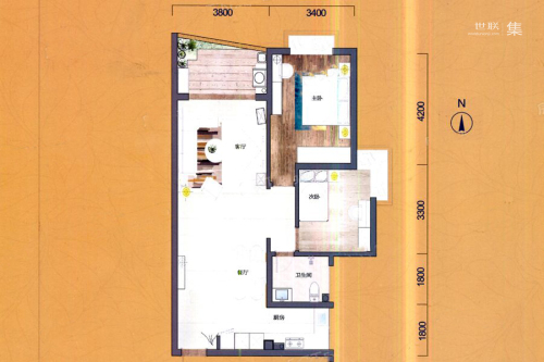 候鸟湾二期二期B户型-二期B户型-2室2厅1卫1厨建筑面积90.00平米
