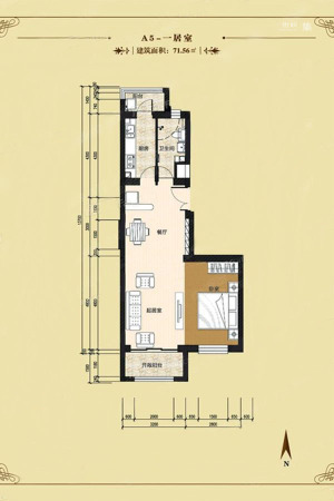 大宁山庄A5-1室1厅1卫1厨建筑面积71.60平米