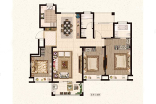 远洋山水130平户型-3室2厅2卫1厨建筑面积130.00平米
