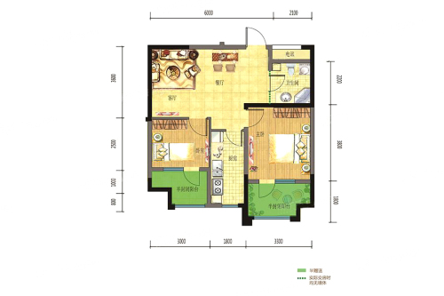盾安·新一尚品E户型-2室2厅1卫1厨建筑面积73.33平米