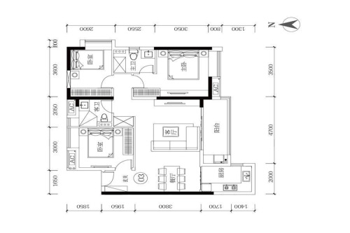 保利紫云B2栋03户型-3室2厅2卫1厨建筑面积102.40平米