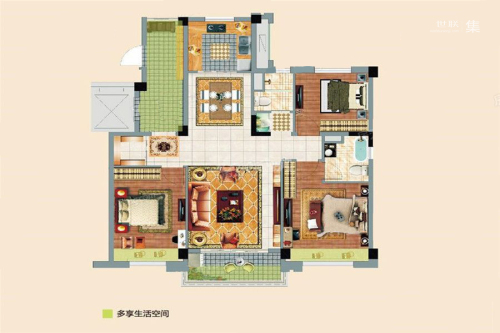南京碧桂园建面115平美居户型-3室2厅2卫1厨建筑面积115.00平米