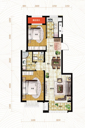 格林木棉花83平户型-2室2厅2卫1厨建筑面积83.00平米