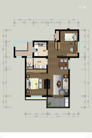 富椿佘山公寓-A1户型-2室2厅1卫1厨建筑面积85.00平米
