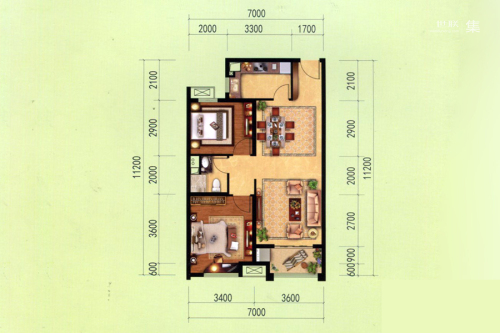 石家庄碧桂园高层YJ80-C户型-2室2厅1卫1厨建筑面积90.00平米