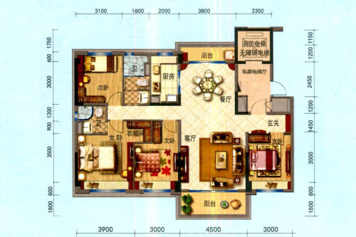 合浦碧桂园·玖珑湾YJ140户型-4室2厅2卫1厨建筑面积147.00平米