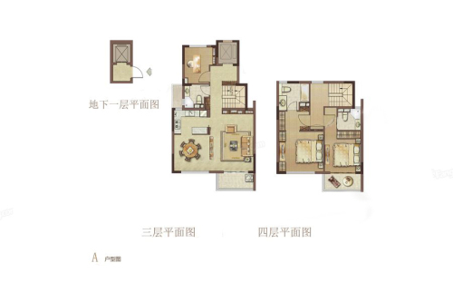 新城璞樾门第A户型上叠-3室2厅3卫1厨建筑面积144.23平米