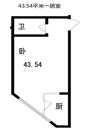 傲湖铂岸1室1厅1卫户型-1室1厅1卫1厨建筑面积43.54平米