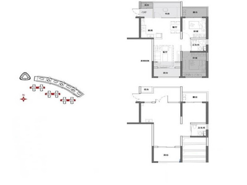 明发新城中心一期5号楼标准层C-4户型-3室2厅1卫1厨建筑面积80.70平米