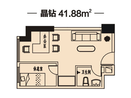 文景广场晶钻户型-1室1厅1卫0厨建筑面积41.88平米