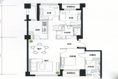 积水·裕沁听月轩A1-6a户型-3室2厅2卫1厨建筑面积138.85平米