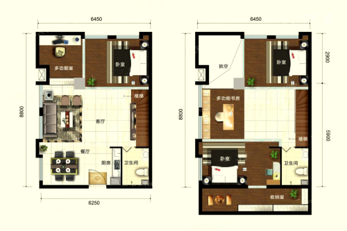 新都汇二期A-1'户型-5室2厅2卫1厨建筑面积81.54平米