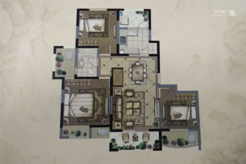 毕加索花园小镇公寓3房户型-3室2厅1卫1厨建筑面积112.00平米