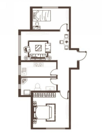 黎明生活坊公寓I户型-2室2厅1卫1厨建筑面积81.00平米