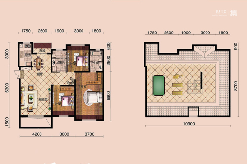 宝能水岸康城B6户型-B6户型-3室2厅2卫1厨建筑面积108.00平米