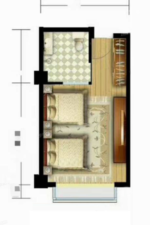 曼哈顿商业广场57平公寓户型-2室0厅1卫0厨建筑面积57.00平米