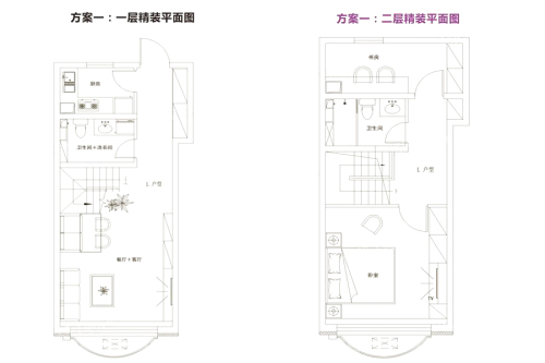 中央学府跃层L户型-2室2厅2卫1厨建筑面积102.00平米