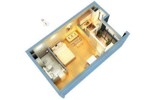 证大大拇指广场一期9C#标准层A户型-1室1厅1卫1厨建筑面积37.02平米