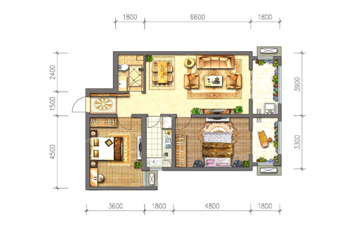 泽星大厦104平户型-2室2厅1卫1厨建筑面积104.00平米