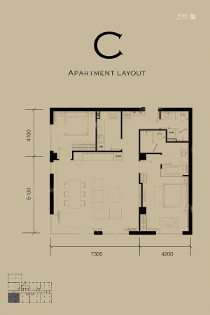 铜雀C户型-2室2厅2卫1厨建筑面积155.00平米