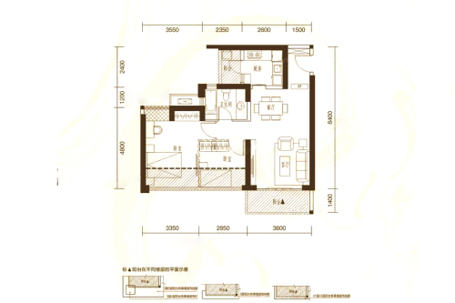 御龙山9-1单元83平户型-2室1厅1卫1厨建筑面积83.00平米