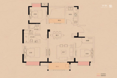 水榭兰亭C户型-3室2厅2卫1厨建筑面积123.00平米