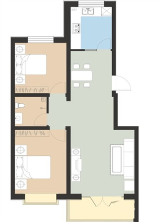 怡荷园2#标准层A户型-2室2厅1卫1厨建筑面积97.24平米
