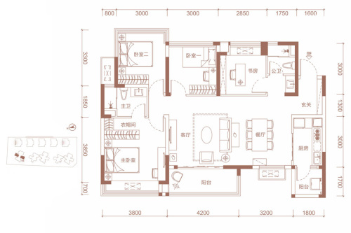 海伦印象一期1号楼D2户型-4室2厅2卫1厨建筑面积119.00平米