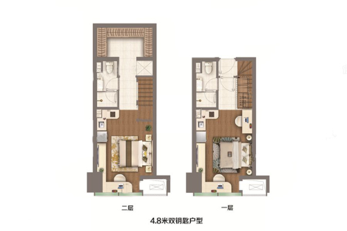 中粮悦天地4.8米双钥匙公寓户型-2室0厅2卫2厨建筑面积45.00平米