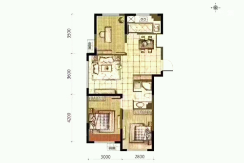 新湖青蓝国际3期B4户型-3室2厅1卫1厨建筑面积93.18平米