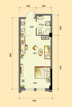 华亿红府公寓A-4户型-公寓A-4户型-1室1厅1卫1厨建筑面积48.00平米