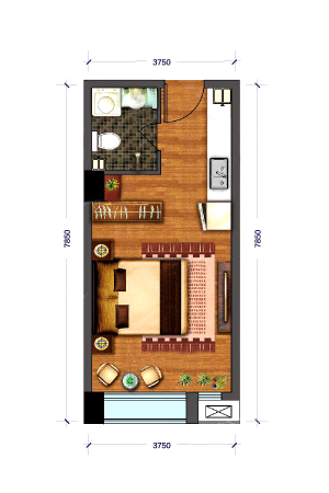 克拉公寓公寓B户型-1室1厅1卫1厨建筑面积40.62平米