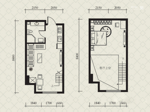 瀚邦凤凰传奇公寓L2户型-1室2厅1卫1厨建筑面积47.45平米