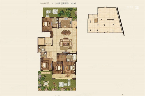 高科紫微堂项目371平D3-1户型-4室2厅4卫1厨建筑面积371.00平米