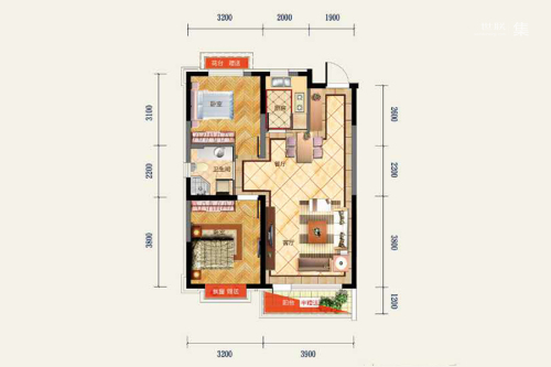 中铁·香湖高层A户型-2室2厅1卫1厨建筑面积89.00平米