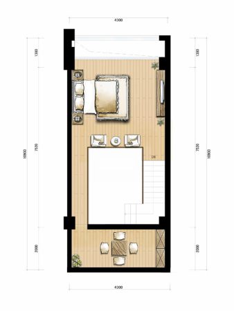 海悦银滩A#标准户楼上层户型-1室1厅1卫1厨建筑面积49.00平米