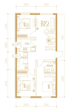 远洋7号4#1层C户型-3室2厅2卫1厨建筑面积116.66平米